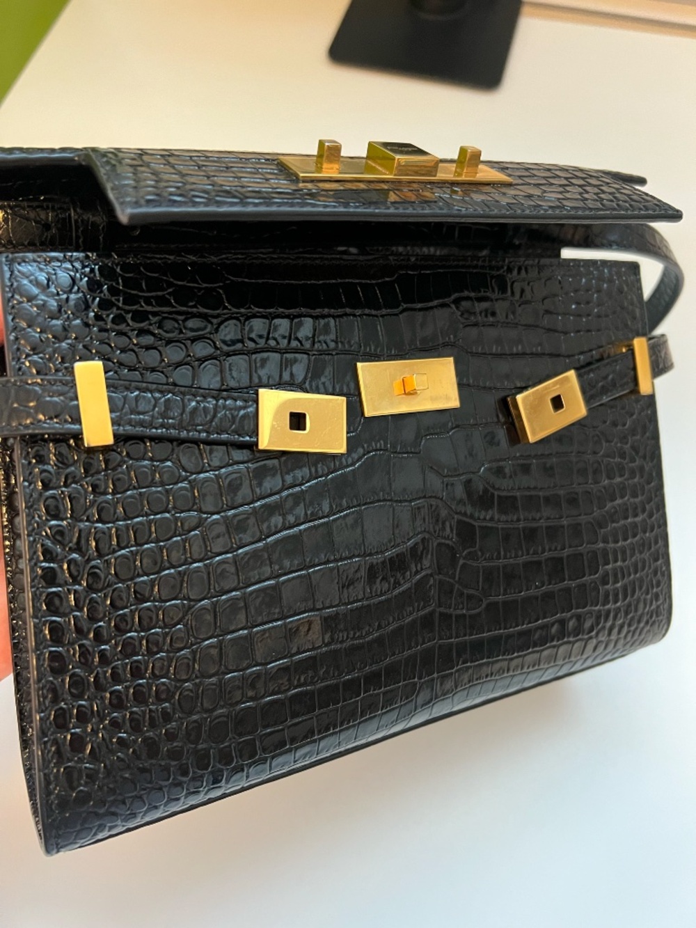 YSL Small Manhattan in Black Croc-Embossed Leather - Picture 7 of 16